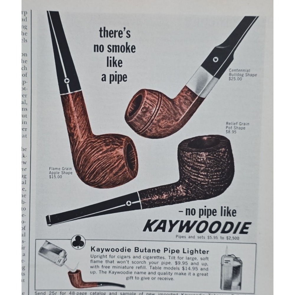 Kaywoodie Butane Pipe Lighter Flame Grain Apple Shape Centennial 1964 Print Ad